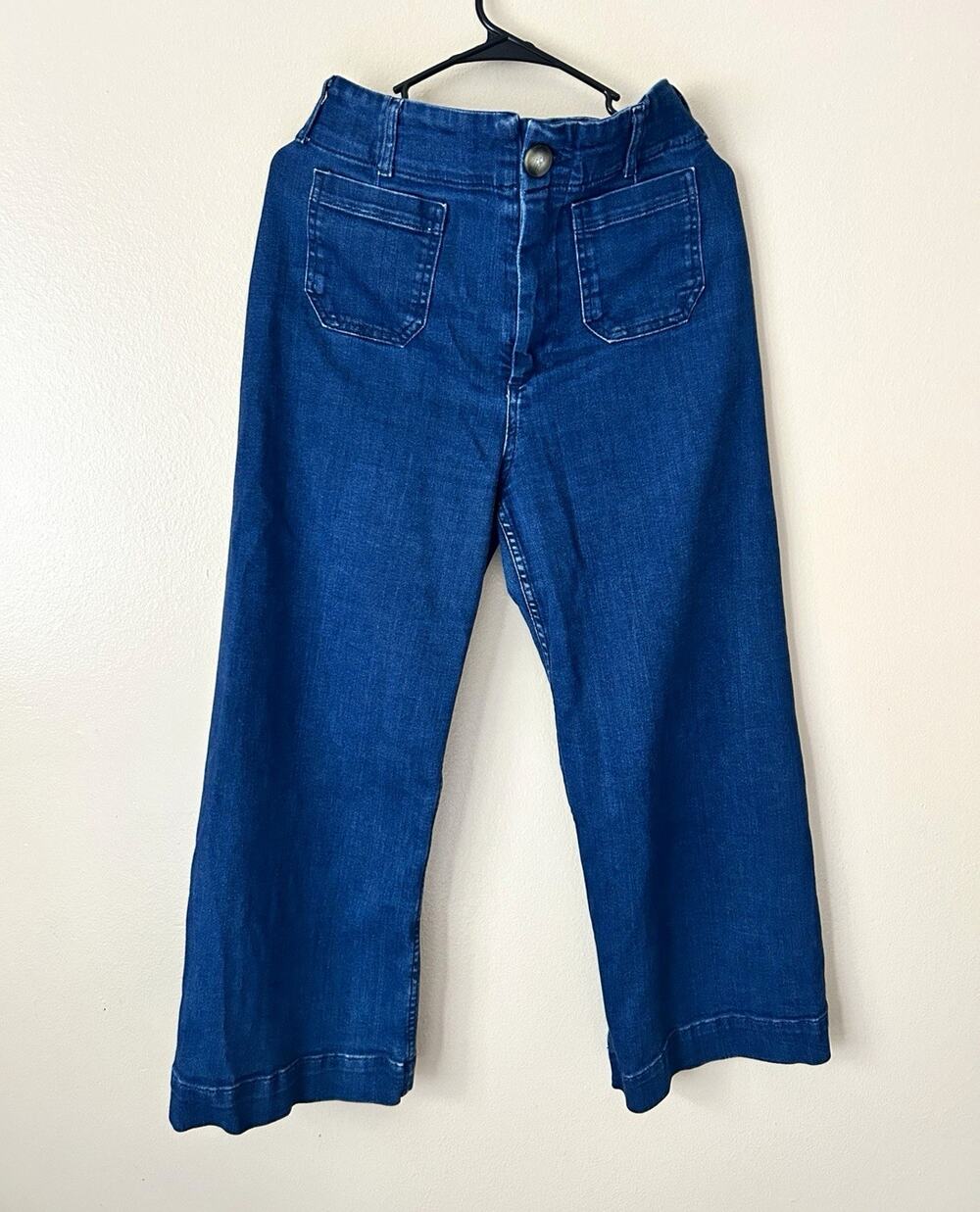 Maeve Anthropologie The Colette High Rise Wide Leg Denim Jeans Size 30 Patch Poc